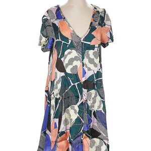 Vibrant Leaf Print V-Neck Dress